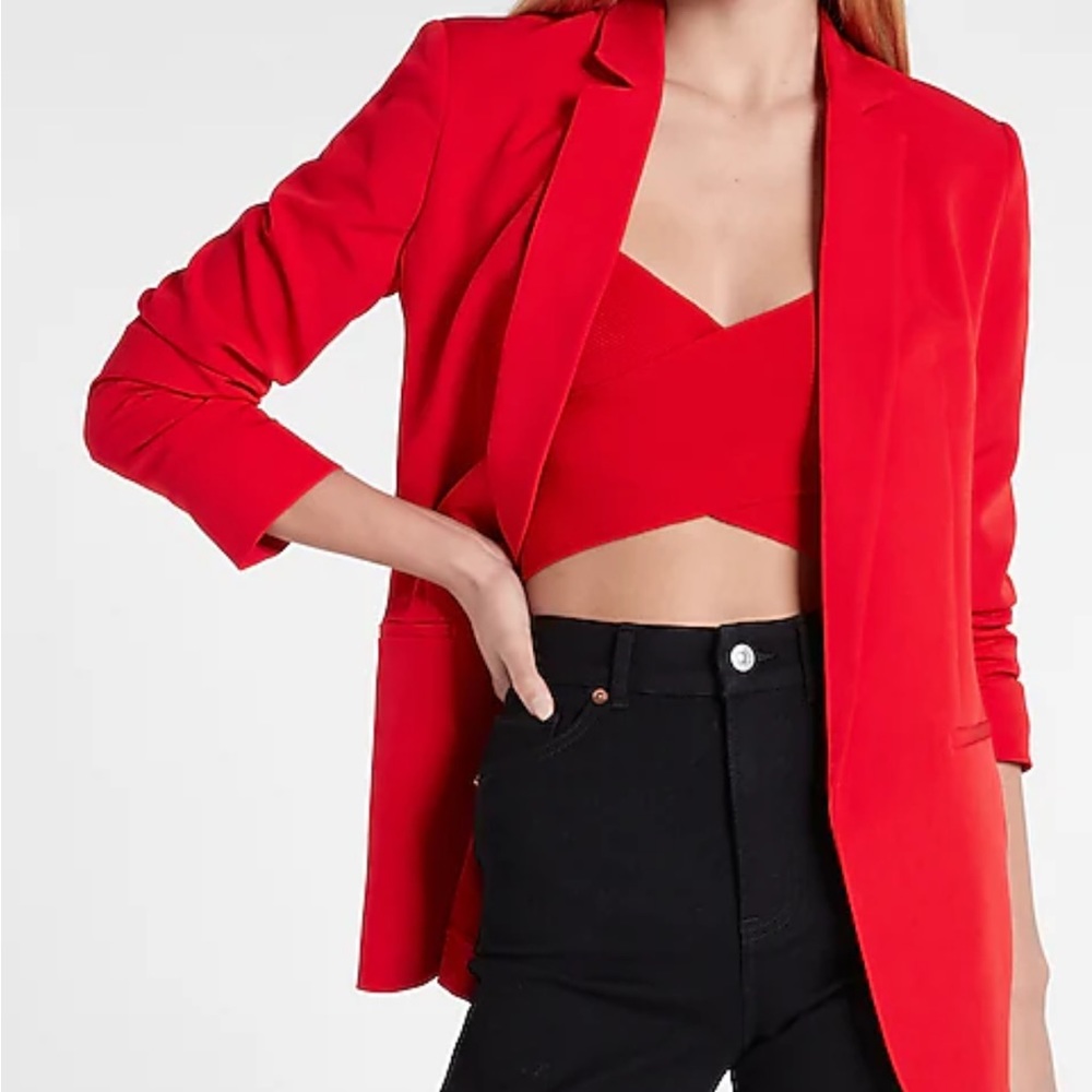 Red Open Front Boyfriend Blazer